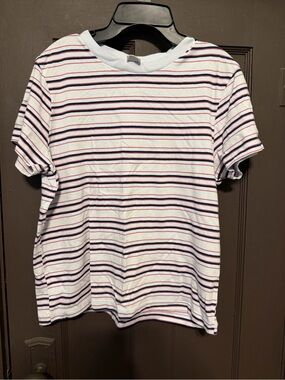 Victoria’s Secret Pink Crewneck Stripe Tee - White with Navy & Pink Stripes